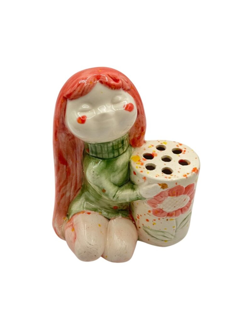 Vintage Red Hair Girl With Flower Vase Home Decor